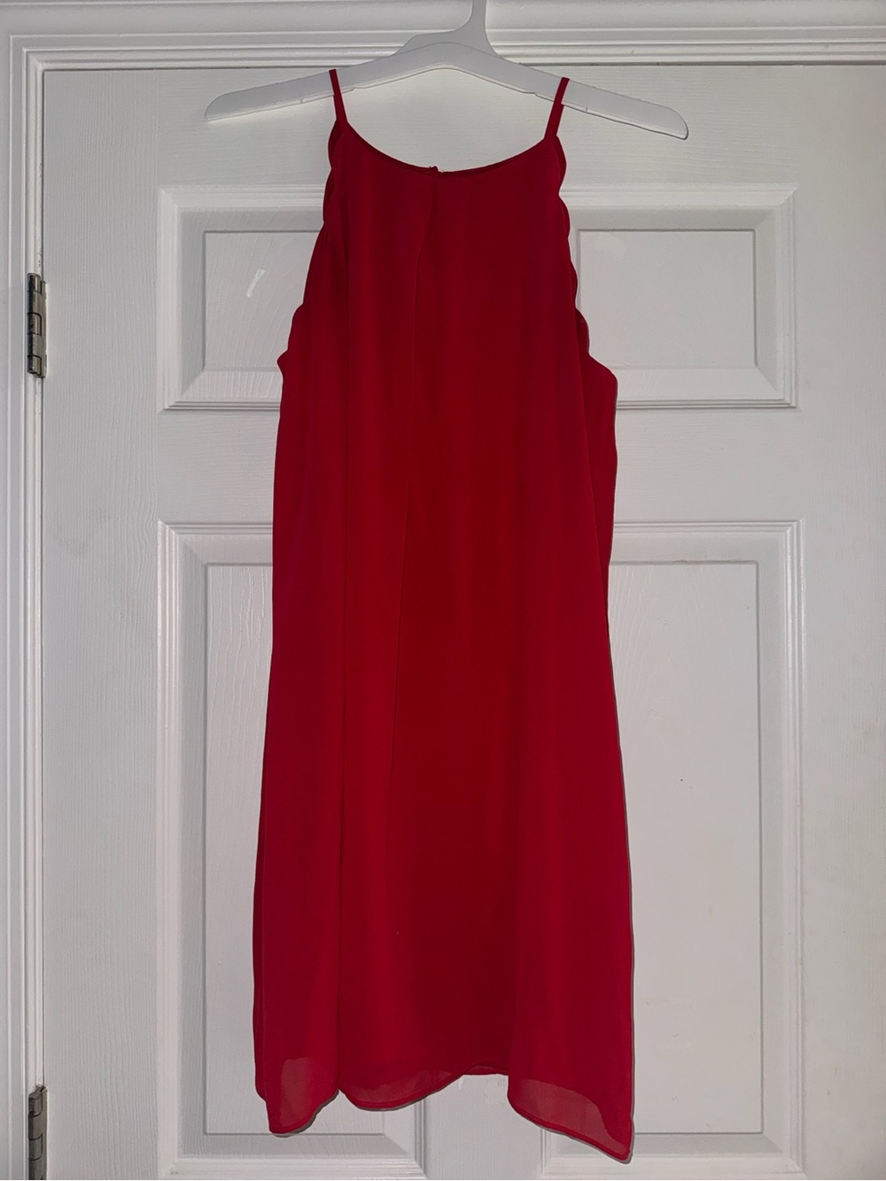 Red Scalloped Strap Mini Dress
